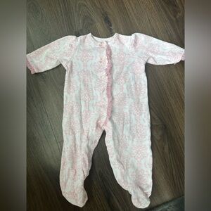 Little Me Baby Size 9mo Pink and White Ruffle-Trim Baby Sleepsuit